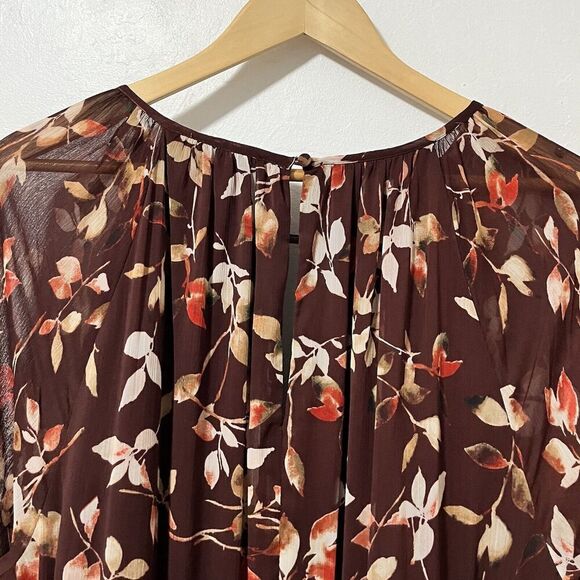Calvin Klein Printed Round Neck Midi Chiffon Dress Size 16 Syrah Multi Belted - Picture 7 of 14